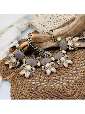The Limited Statement Necklace Rhinestones Faceted Glass Beads 16”,3”